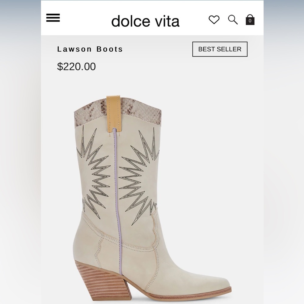 Dolce Vita lawson white cowboy boots 7.5